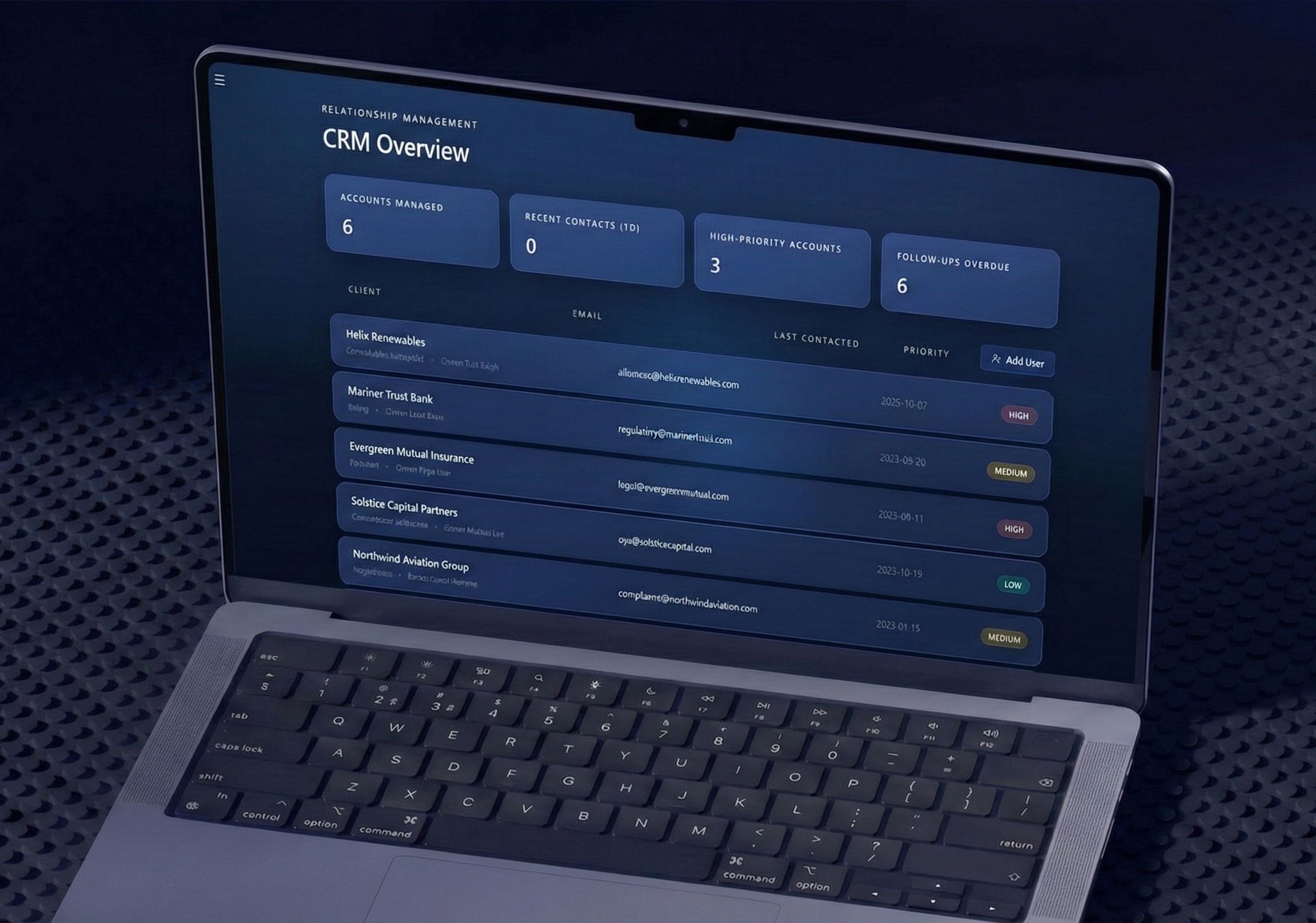 Contact record showing engagement history within the CRM.