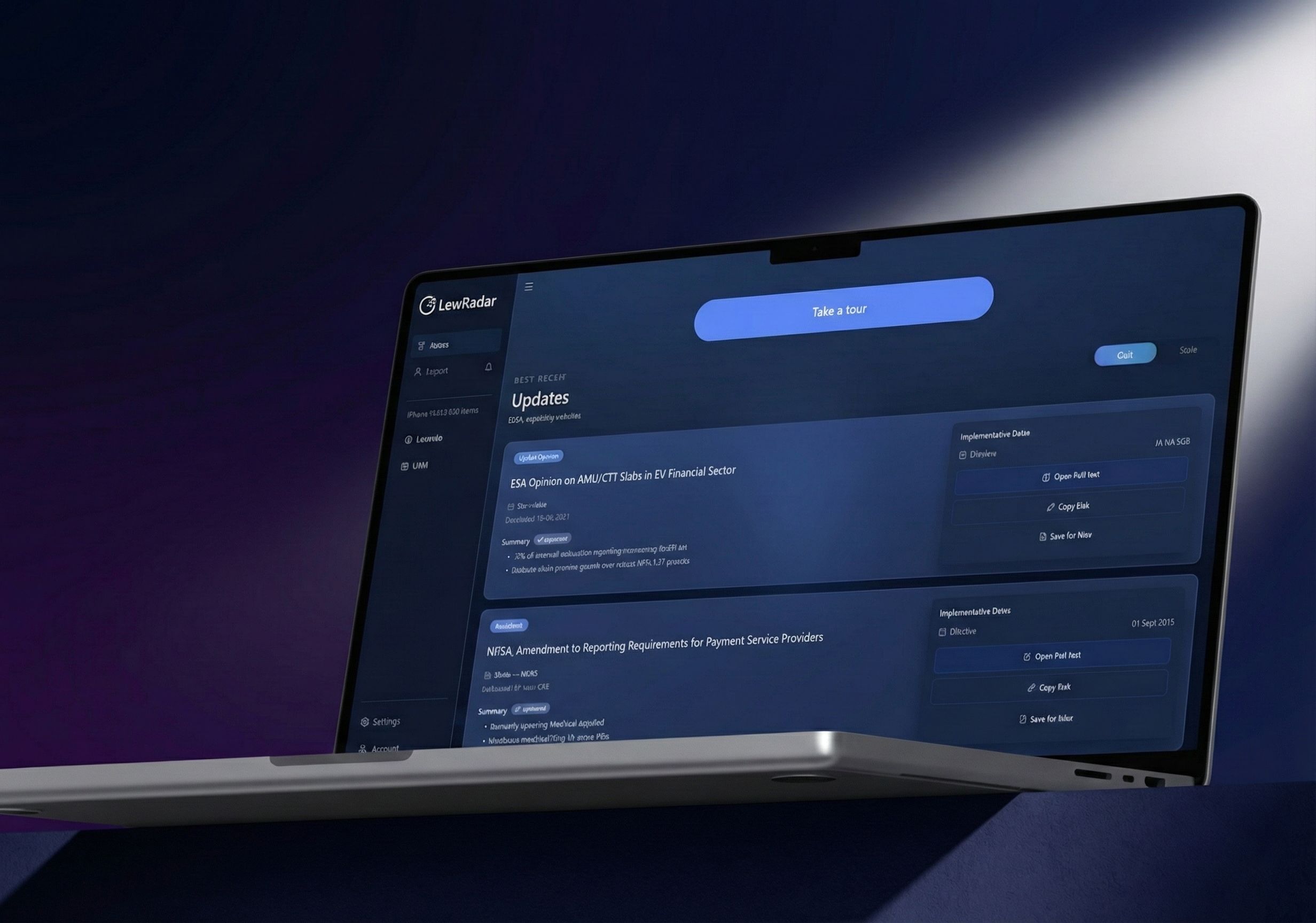 Search results showing regulatory intelligence updates inside LawRadar.